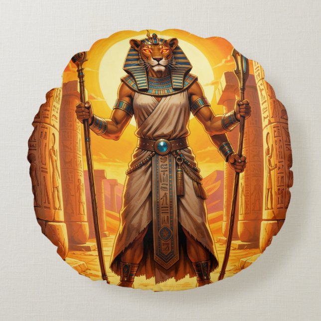 Sekhmet – Lion-Headed Goddess of War Round Cushion (Front)