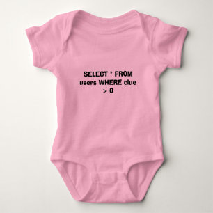 SELECT * FROM users WHERE clue > 0 Baby Bodysuit