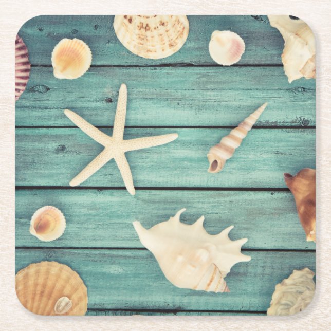 Selection Of Seashells Square Paper Coaster (Front)