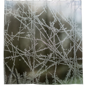 Selective focus of snowflakes shower curtain