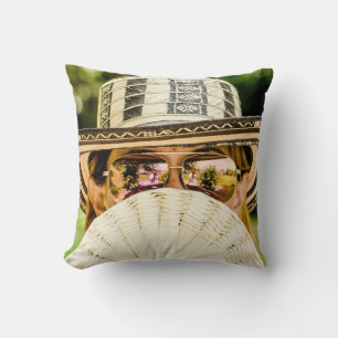 Selective focus photo of woman wearing aviator sun cushion