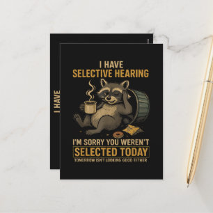 Selective Hearing Funny Racoon Coffee Holiday Postcard