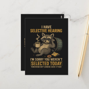 Selective Hearing Funny Racoon Coffee Postcard
