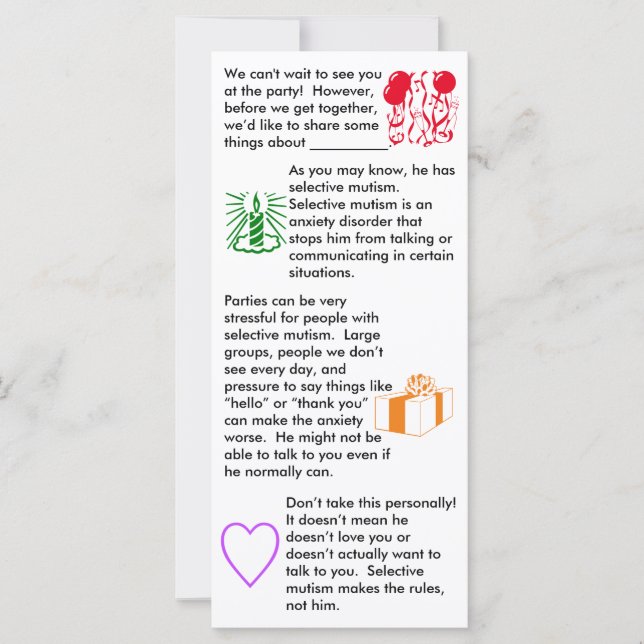 Selective Mutism Birthday Boy Flat Card (Front)