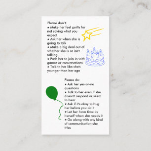 Selective Mutism Birthday Girl Business Card