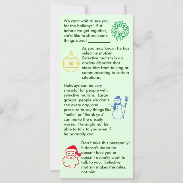 Selective Mutism Christmas Boy Flat Card (Front)