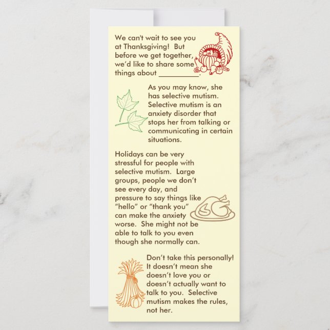 Selective Mutism Thanksgiving Girl (Front)