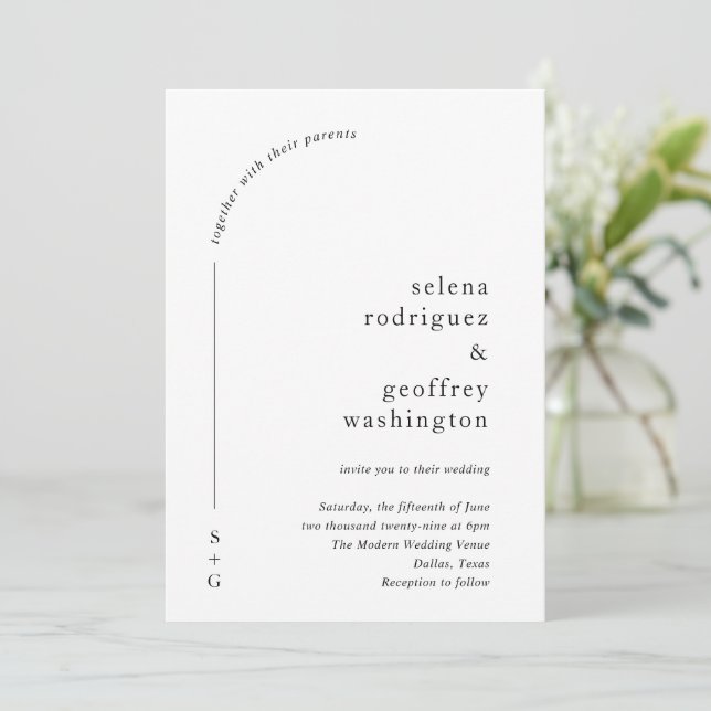 Selena Minimalist Arch Modern Wedding Invitation (Standing Front)
