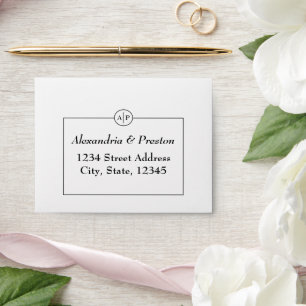 Self Addressed Monogram Black and White RSVP Envelope