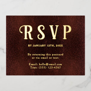 Self Addressed RSVP Vintage Burgundy Red Gold Foil Holiday Postcard