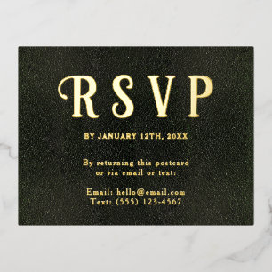 Self Addressed RSVP Vintage Dark Green Gold Foil Holiday Postcard