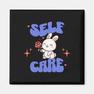 Self Care American Traditional Rose Bunny Sticker  Magnet