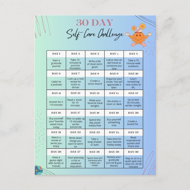 SELF-CARE CHALLENGE POSTCARDS -Personalise for Biz (Front)