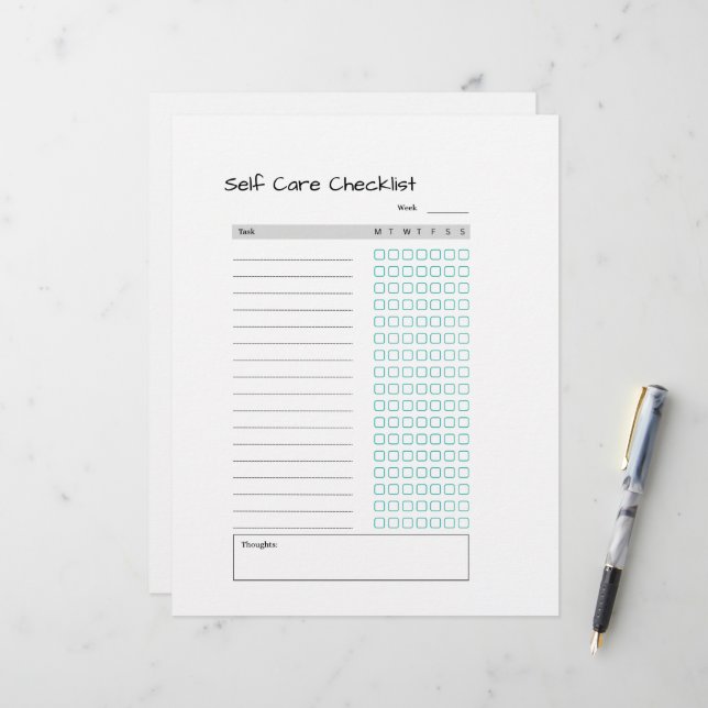 self care checklist custom letterhead (Front/Back In Situ)
