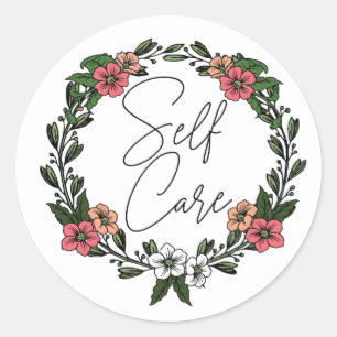 Self Care Floral  Classic Round Sticker