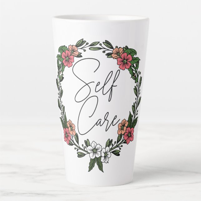 Self Care Floral  Latte Mug (Front)