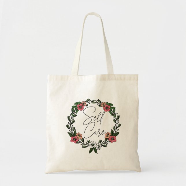 Self Care Floral  Tote Bag (Front)