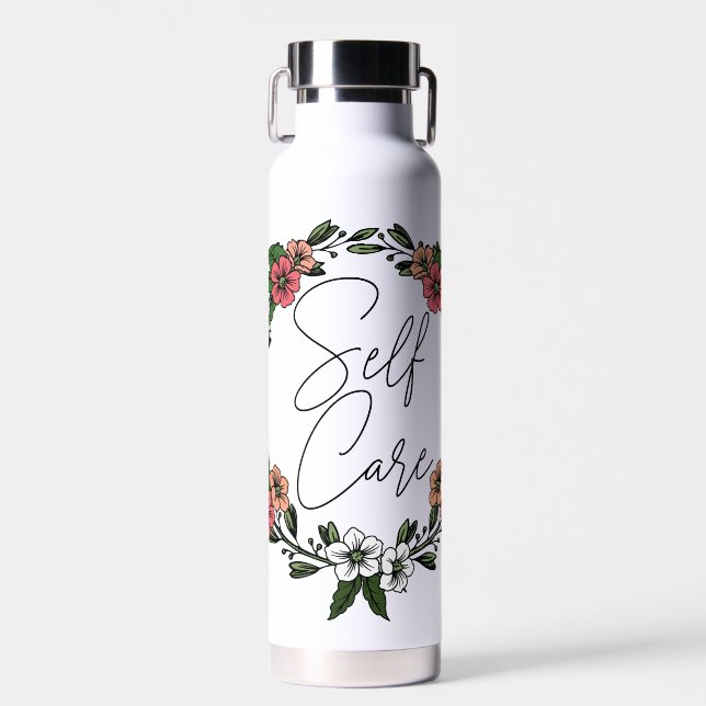 Self Care Floral  Water Bottle (Front)