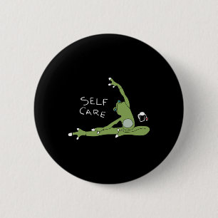 Self Care Frog Drinking Tea Yoga 6 Cm Round Badge