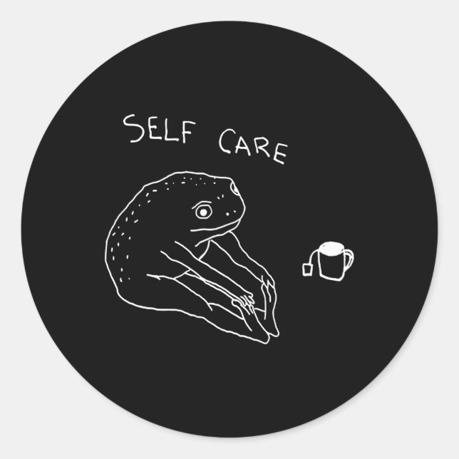 Self Care Frog Drinking Tea Yoga Classic Round Sticker (Front)