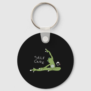 Self Care Frog Drinking Tea Yoga Key Ring