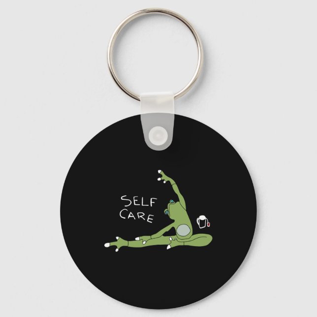 Self Care Frog Drinking Tea Yoga  Key Ring (Front)