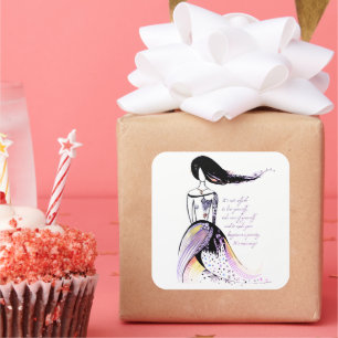 Self care inspirational illustrated lady quote square sticker