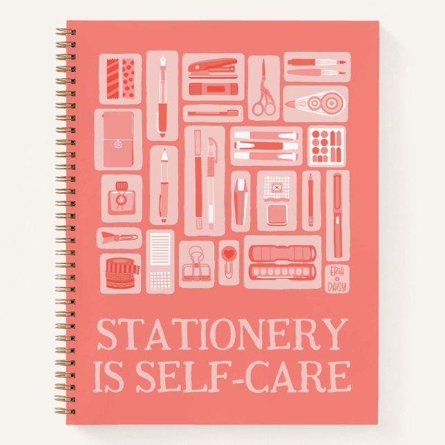 Self-Care Quote Coral Red Art Supplies Notebook (Front)