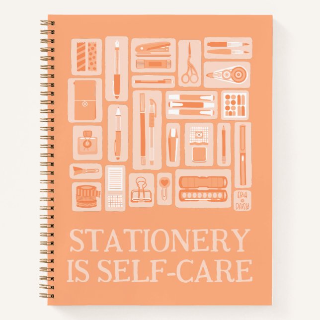 Self-Care Quote Peach Orange Art Supplies Notebook (Front)