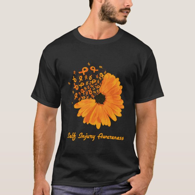 Self-Injury Awareness Orange Sunflower Ribbon Hope T-Shirt (Front)