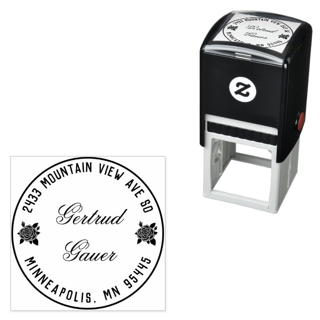 Self Inking Address Stamp With Red Roses (In Situ)