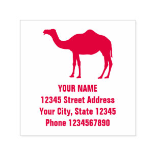 Self inking return address stamp with camel logo