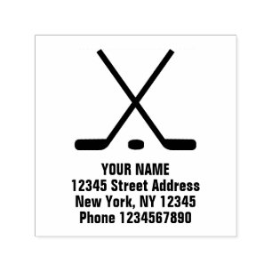 Self inking return address stamp with hockey logo
