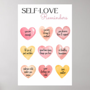 Self-Love Affirmations Pink Hearts Poster
