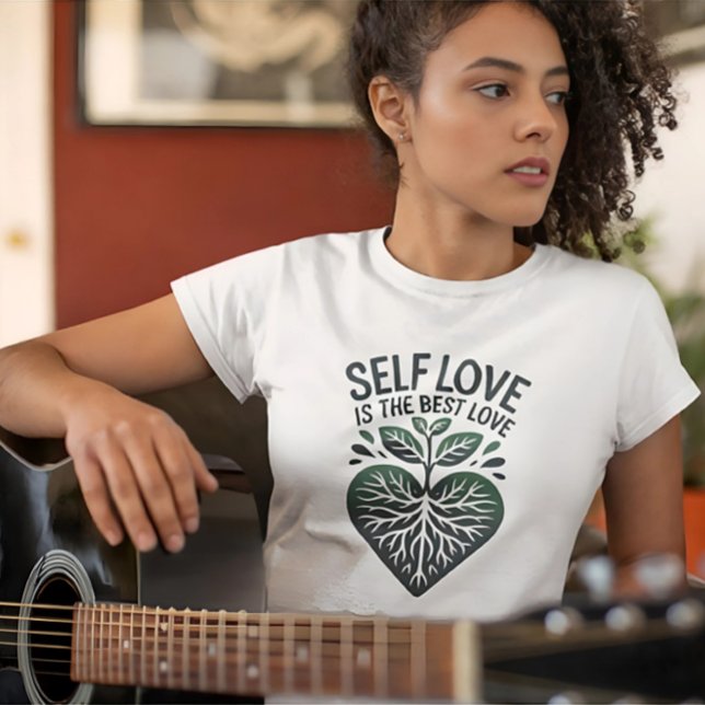 Self Love Best Love Quote Green Heart Design T-Shirt (Creator Uploaded)