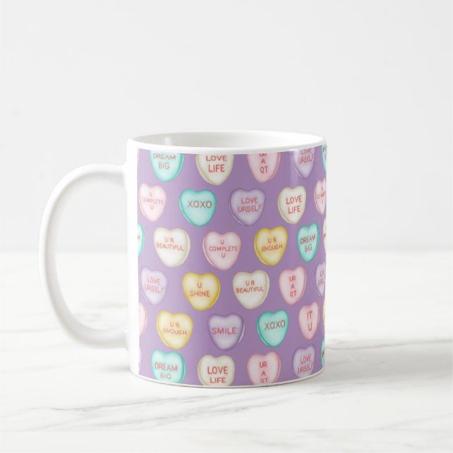 Self Love Candy Hearts - Purple Coffee Mug (Left)