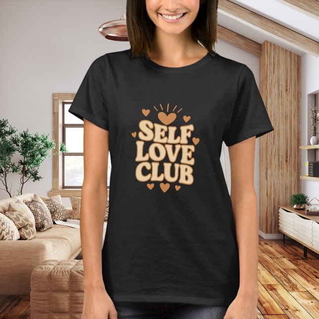 Self Love Club beige quote humour black T-Shirt (Creator Uploaded)