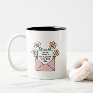 Self Love Floral Envelope Quote Illustration Two-Tone Coffee Mug