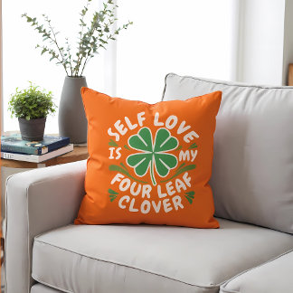 Self Love Four Leaf Clover Throw Pillow