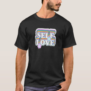 Self Love Groovy Rainbow with Flowers Premium T-Shirt