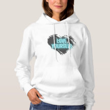 "Self Love Hoodie – White with Black Heart & Neon 