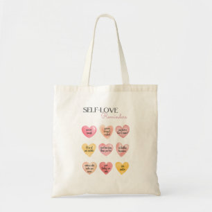 Self-Love Positive Affirmations Hearts Tote Bag