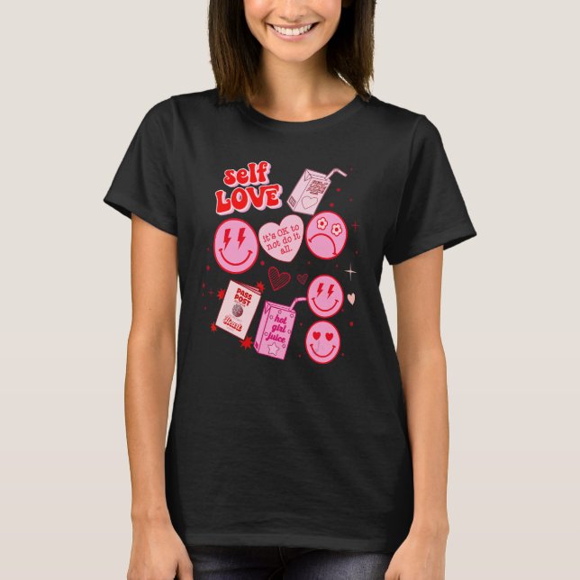 Self Love Retro Valentine's Day Happy Face Boho He T-Shirt (Front)