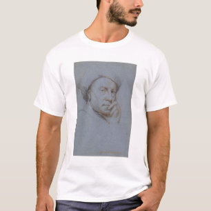 Self Portrait (black, red and white chalk on blue T-Shirt