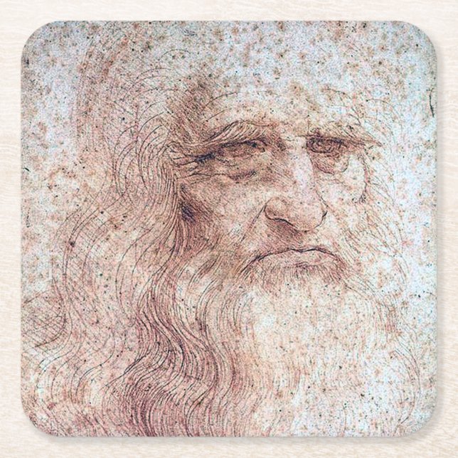 Self Portrait, Leonardo da Vinci Square Paper Coaster (Front)