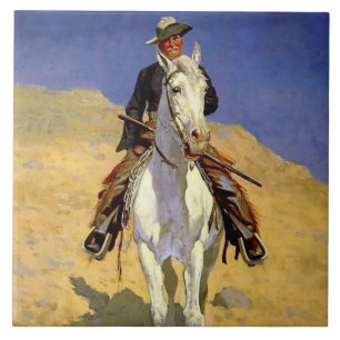 “Self Portrait on a Horse” by Frederic Remington Tile