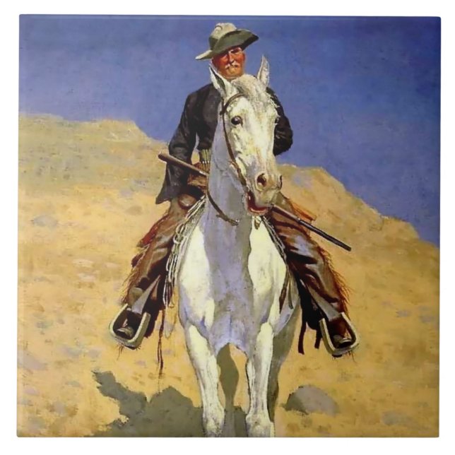 “Self Portrait on a Horse” by Frederic Remington Tile (Front)