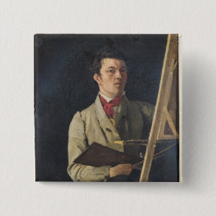 Self Portrait, Sitting next to an Easel, 1825 15 Cm Square Badge