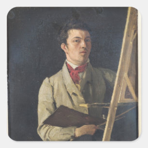 Self Portrait, Sitting next to an Easel, 1825 Square Sticker