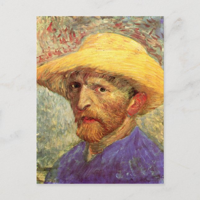 Self-Portrait Straw Hat (F526)Van Gogh Fine Art Postcard (Front)